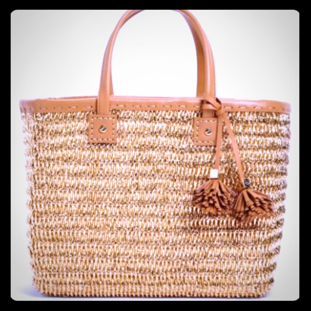 TORY BURCH METALLIC CHUNKY STRAW TOTE | GOLD  NWT!